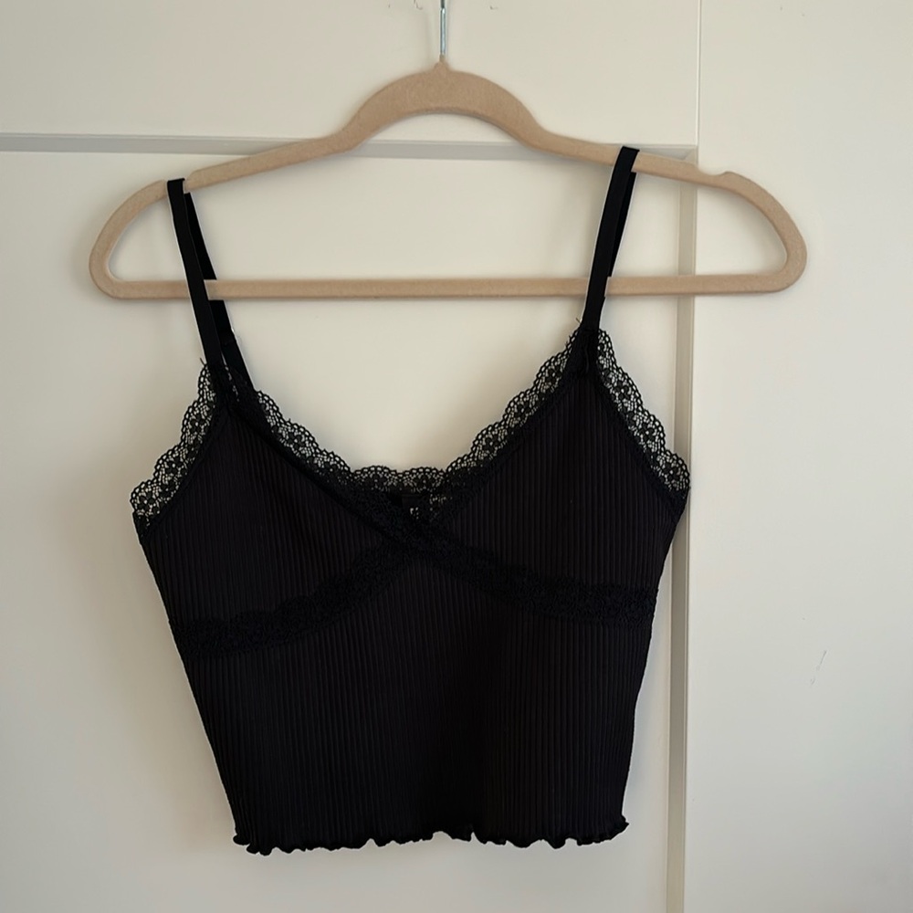 Black Ribbed Lace Tank